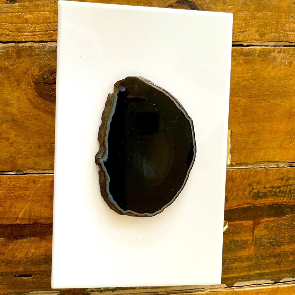 Christina Greene White with Black agate clutch